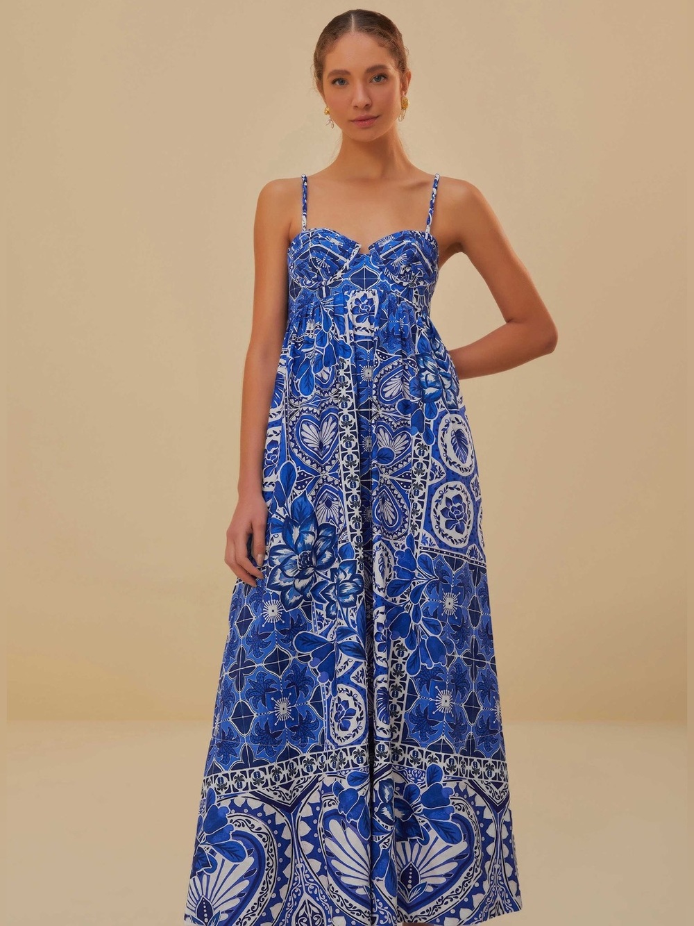 Farm Rio Blue Tile Dream Sleeveless Maxi Dress Size Medium NWT